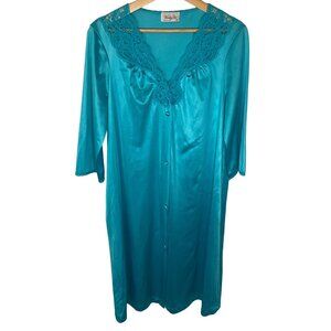 Vintage Vanity Fair Nylon Lace Robe Nightgown Housecoat S USA Teal